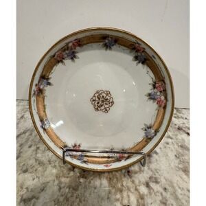 Antique Nippon Hand Painted Floral Porcelain Bowl Gold Moriage 6.25 inch Japan